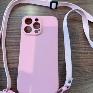 Pink Silicone Phone Case with Lanyard iPhone 14 Pro Max